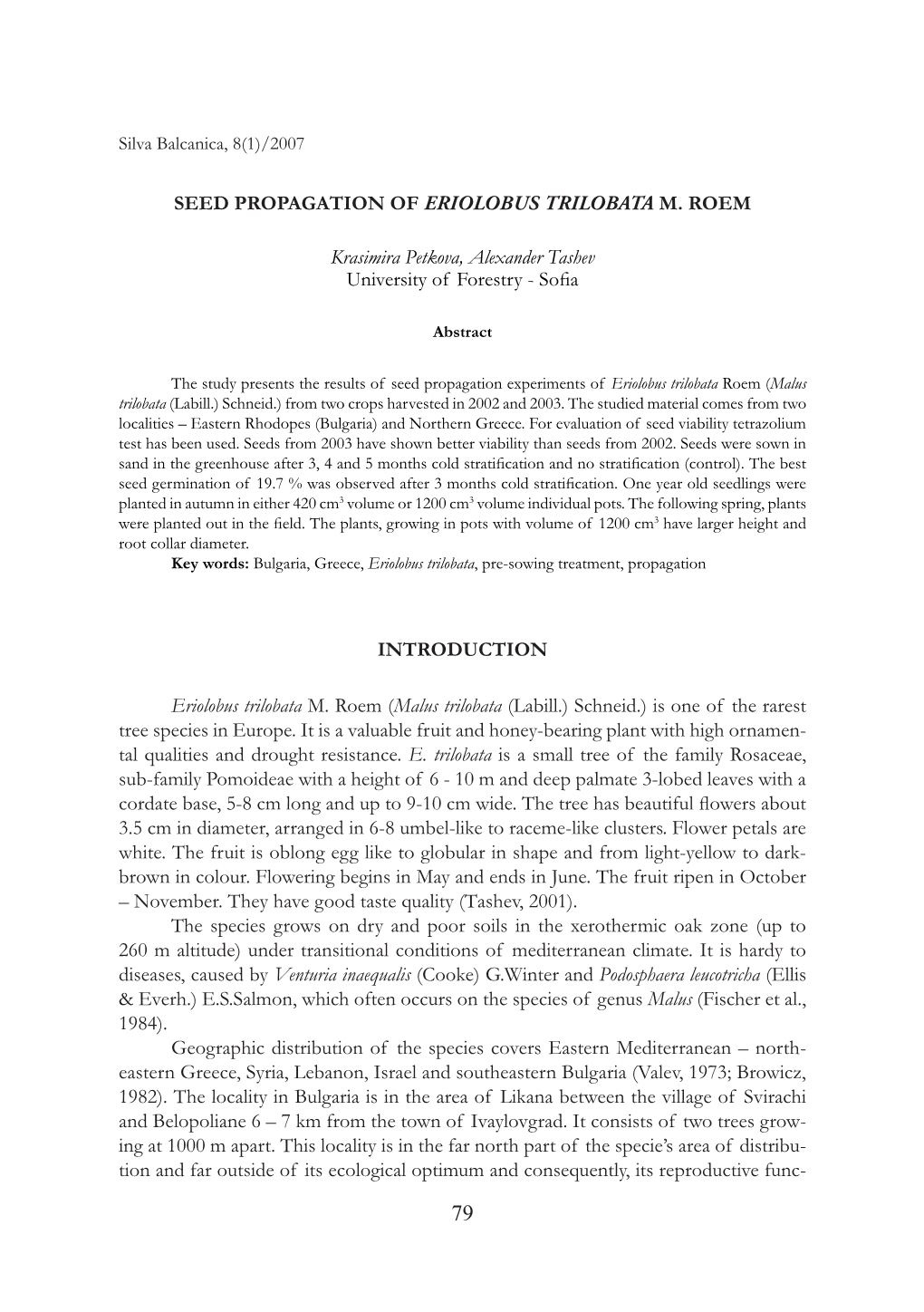 Seed Propagation of Eriolobus Trilobata M. Roem