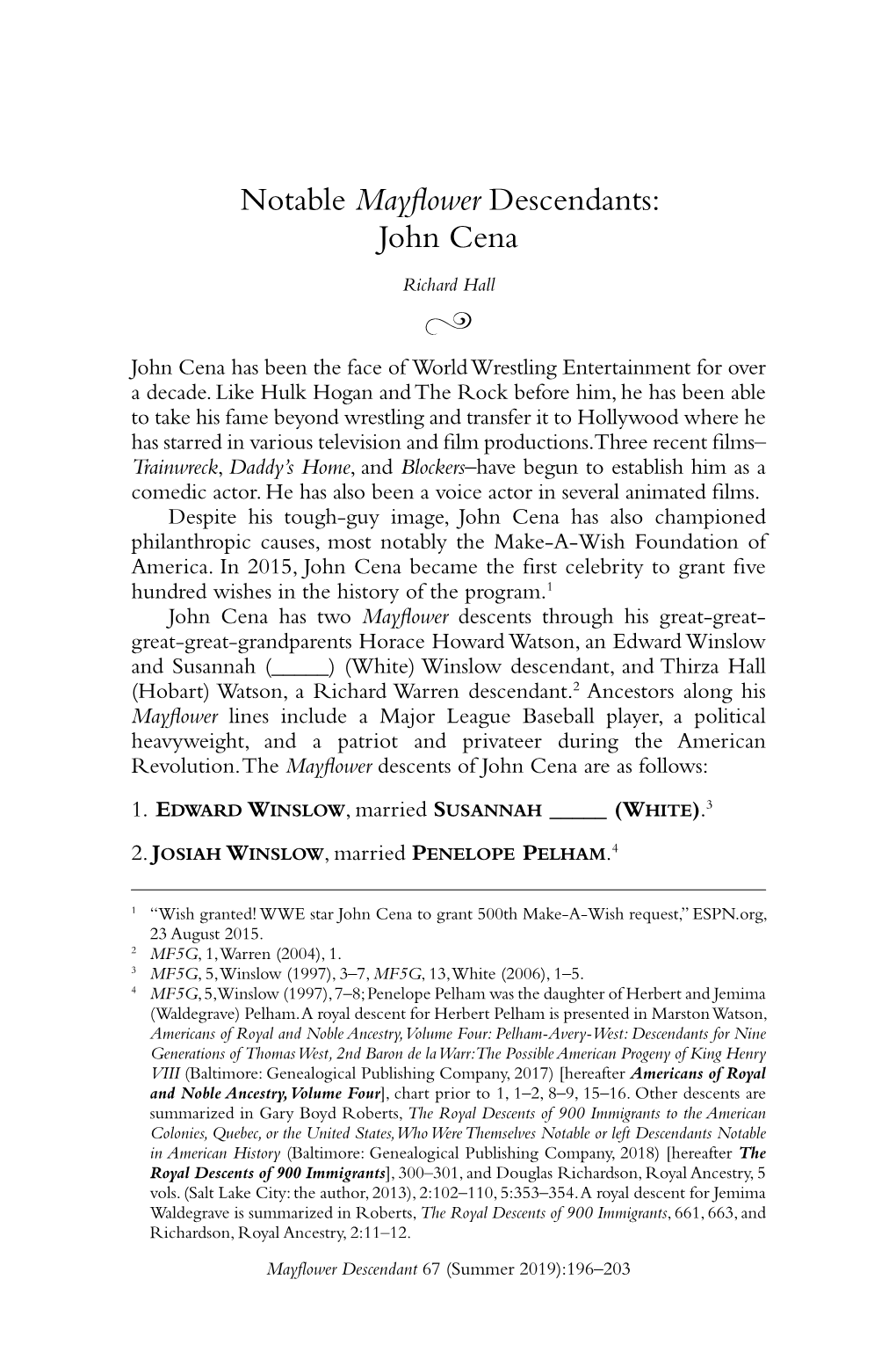 Notable Mayflower Descendants: John Cena