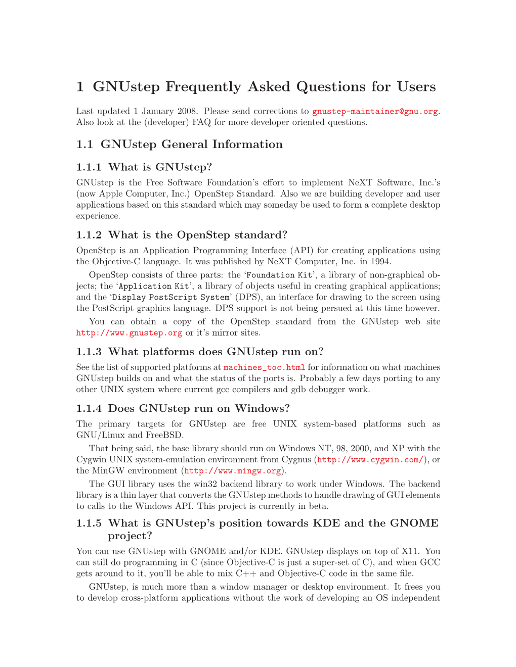 1 Gnustep Frequently Asked Questions for Users