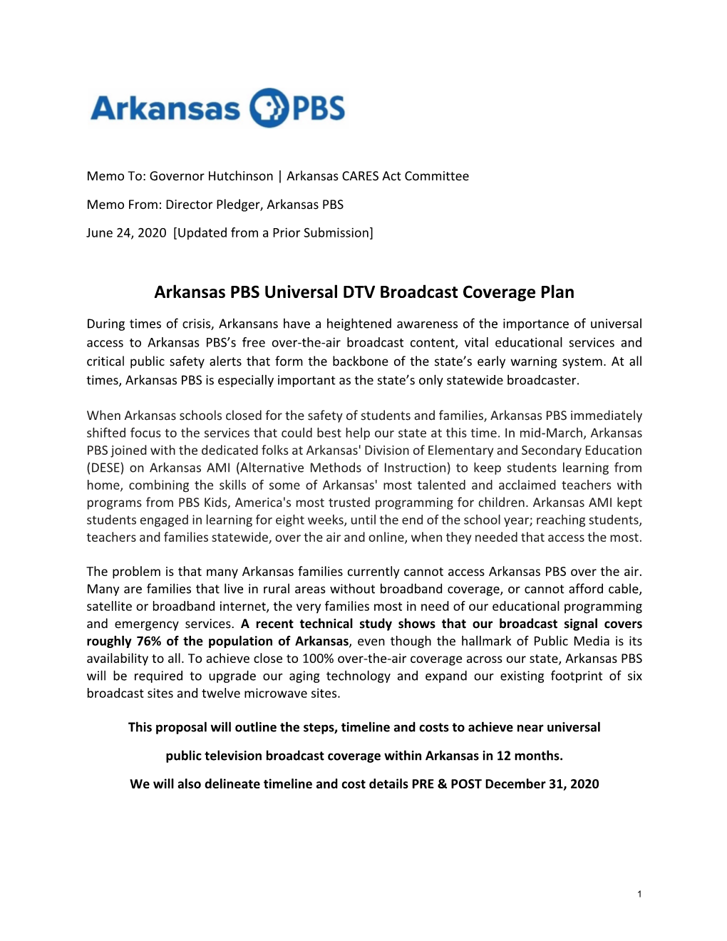 Arkansas PBS Universal DTV Broadcast Coverage Plan