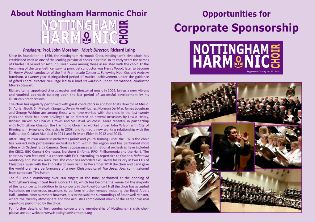 Opportunities for NOTTINGHAM Corporate Sponsorship O