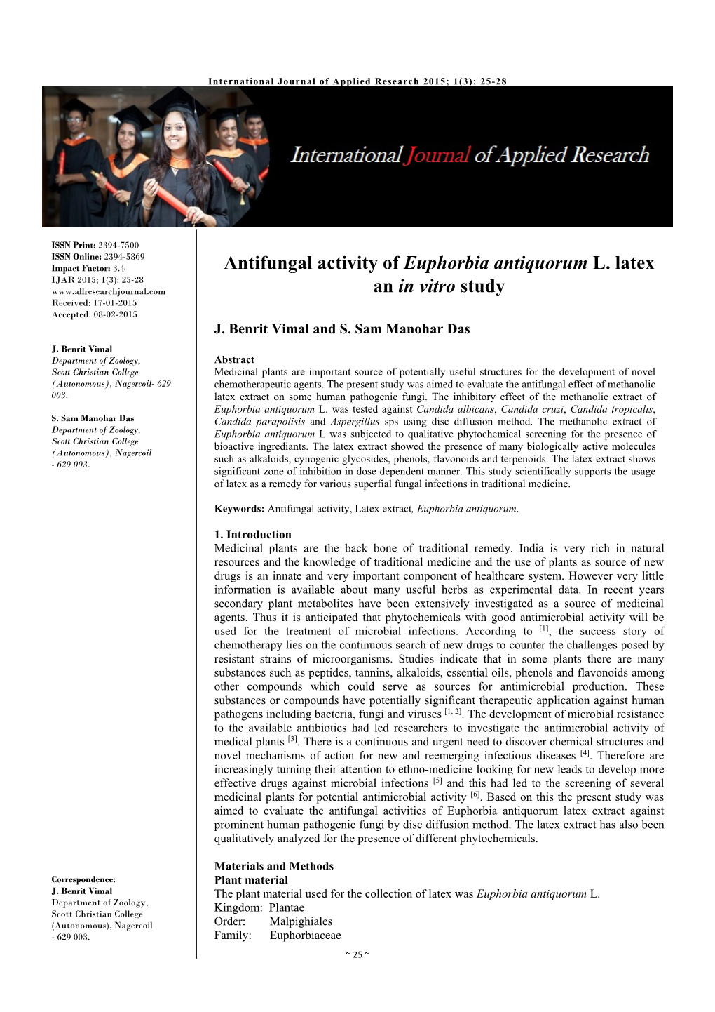 Antifungal Activity of Euphorbia Antiquorum L. Latex an in Vitro Study