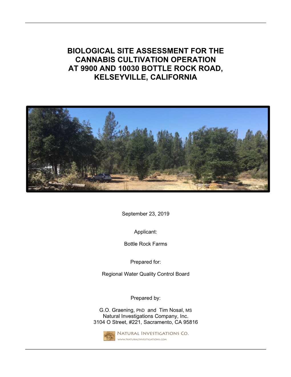Biological Site Assessment for the Cannabis Cultivation Operation at 9900 and 10030 Bottle Rock Road, Kelseyville, California