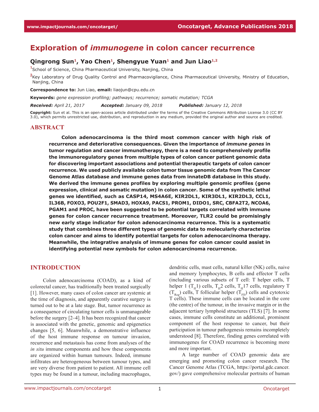 Exploration of Immunogene in Colon Cancer Recurrence