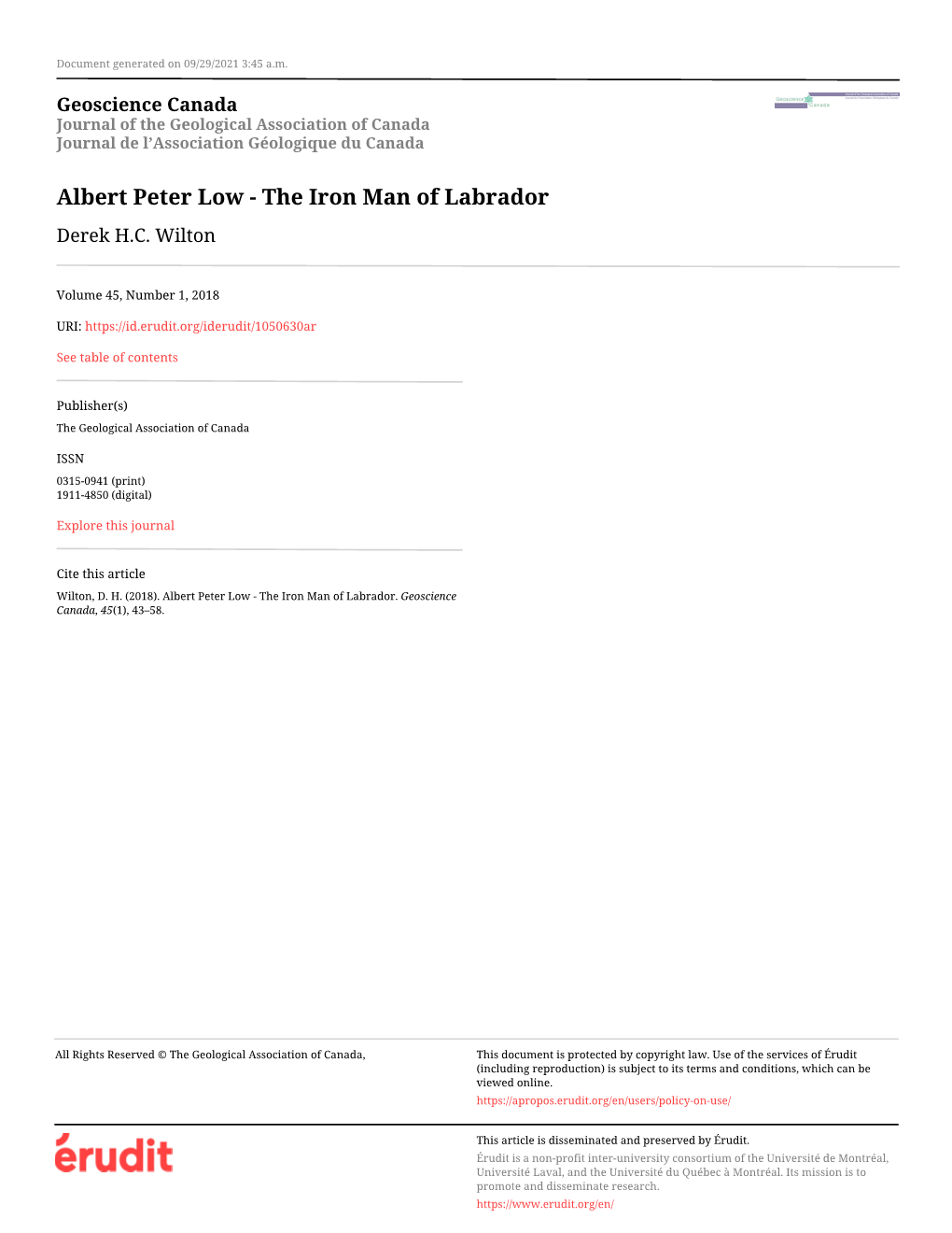 Albert Peter Low - the Iron Man of Labrador Derek H.C