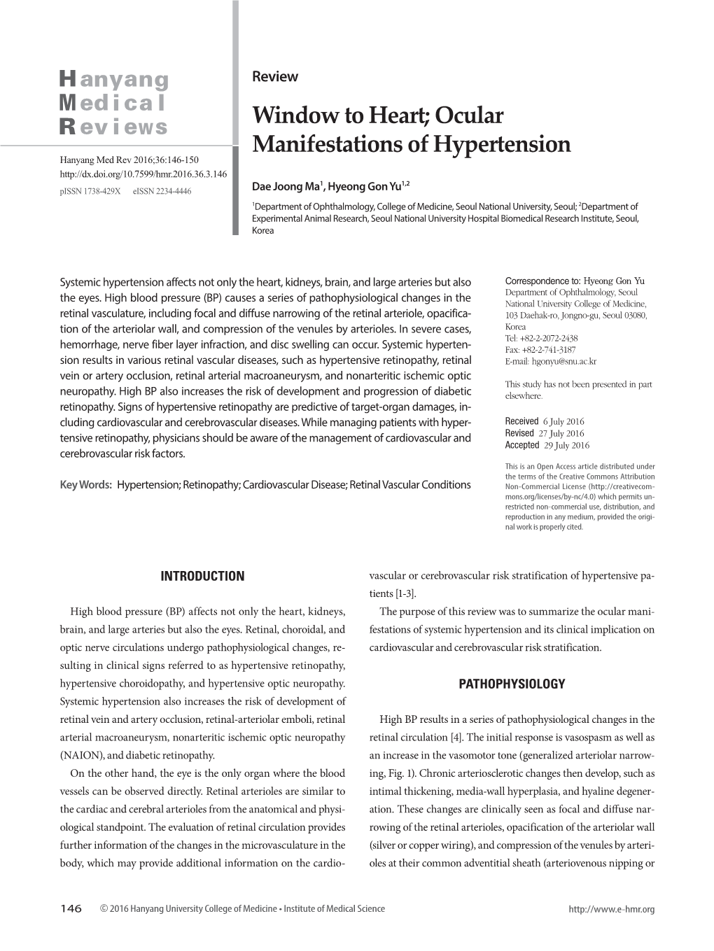 Window to Heart; Ocular Manifestations of Hypertension