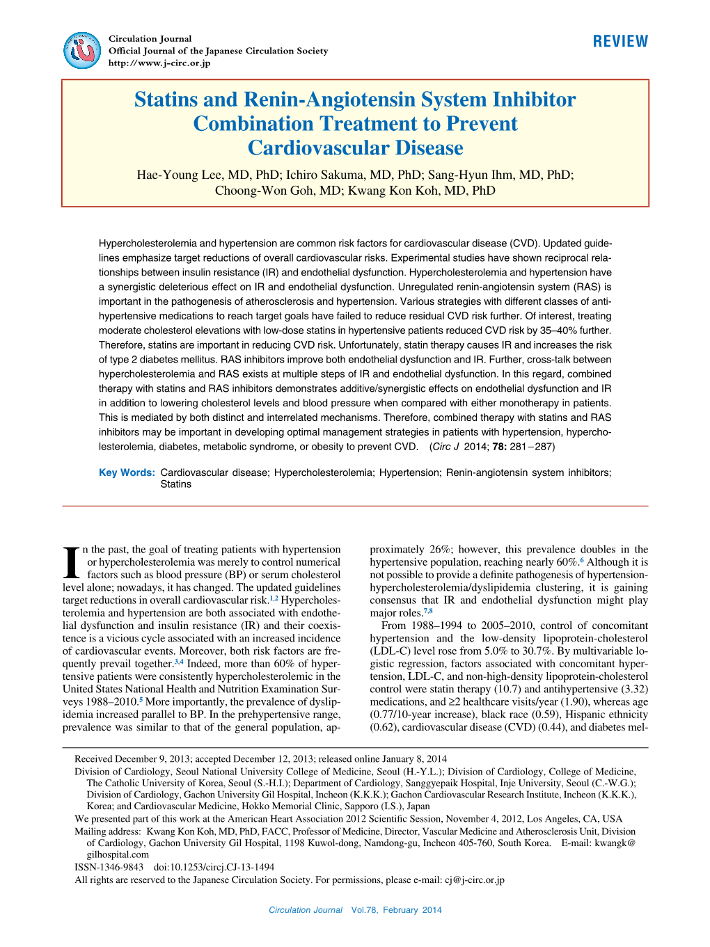 Statins and Renin-Angiotensin System Inhibitor Combination Treatment To