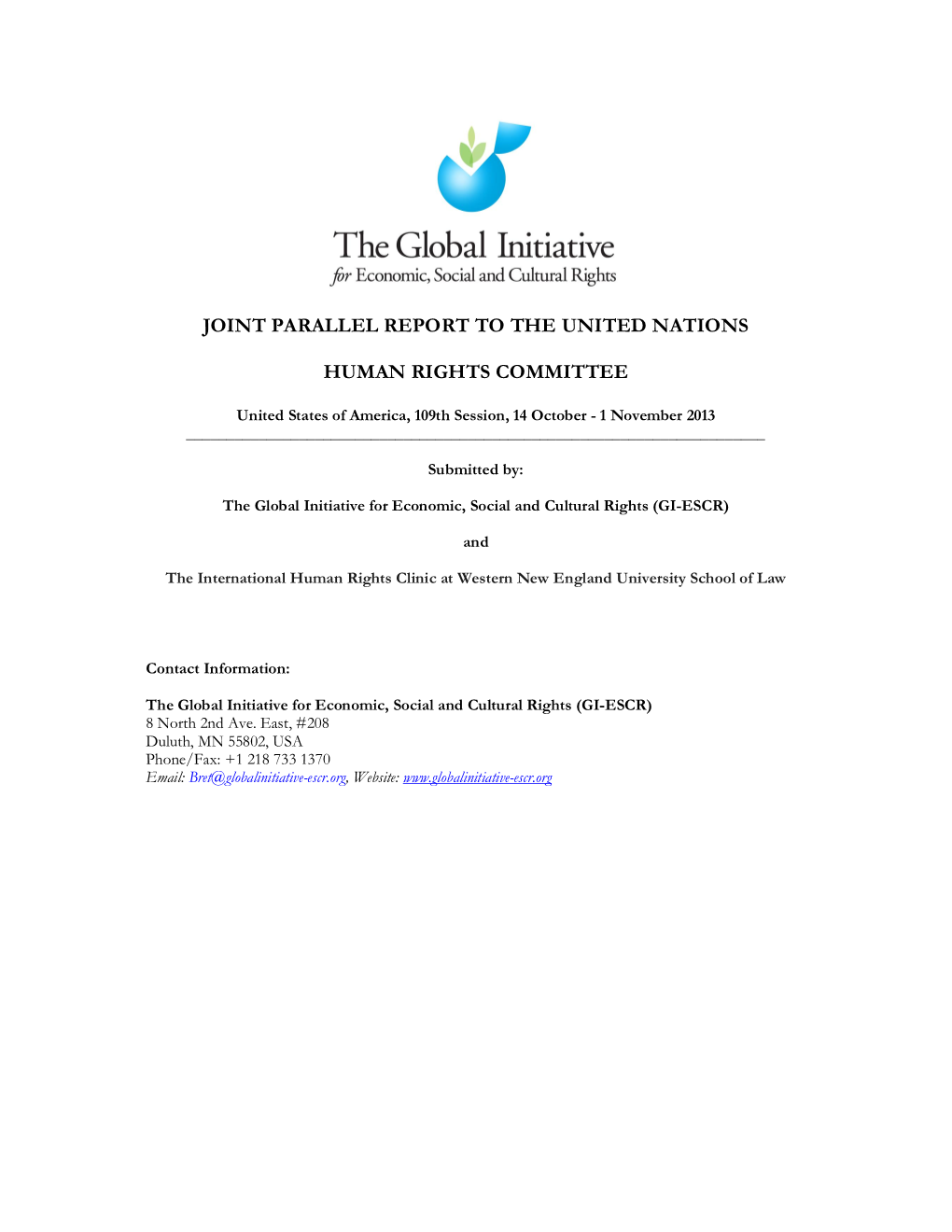 Joint Parallel Report to the United Nations Human