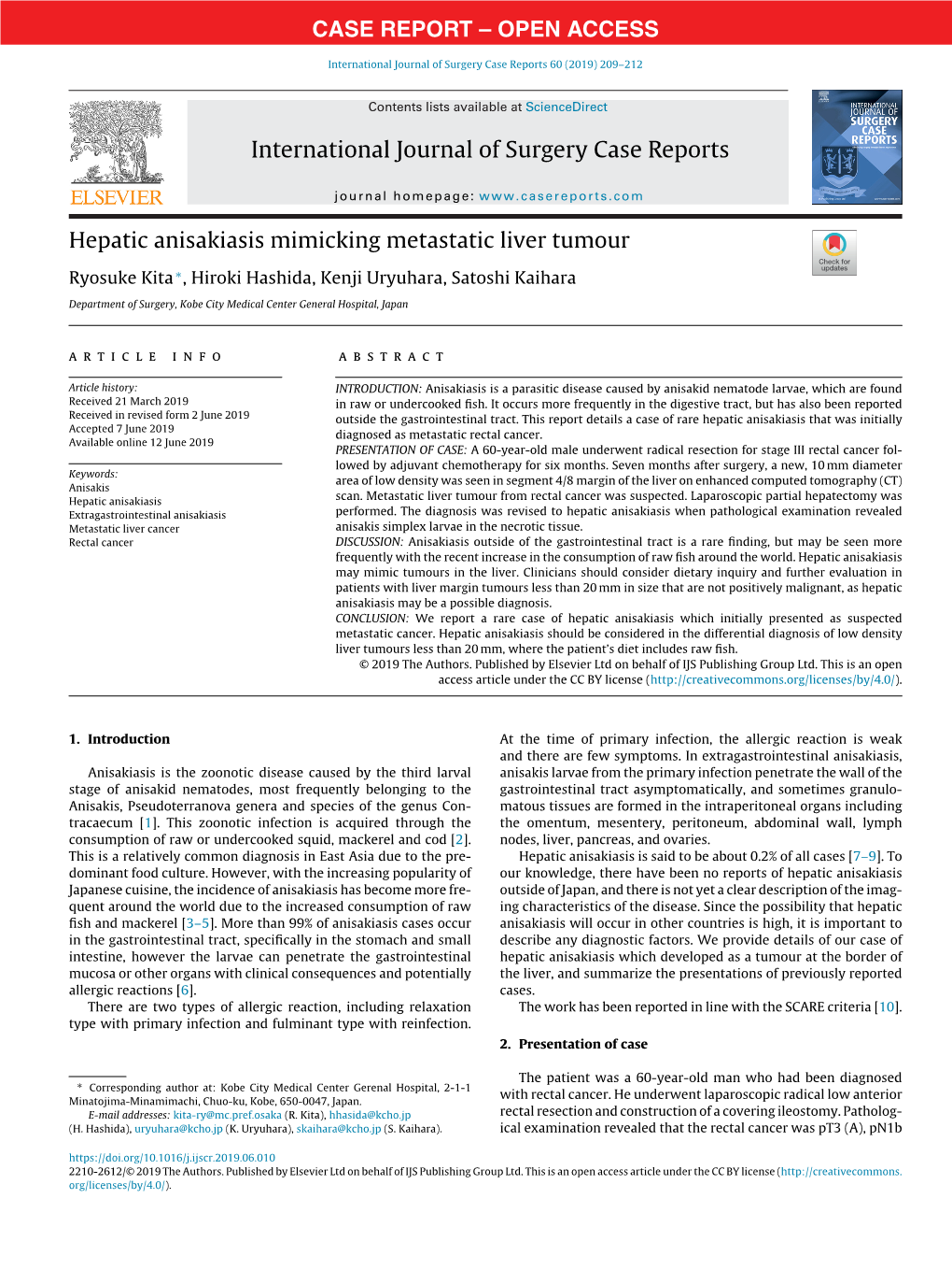 Hepatic Anisakiasis Mimicking Metastatic Liver Tumour