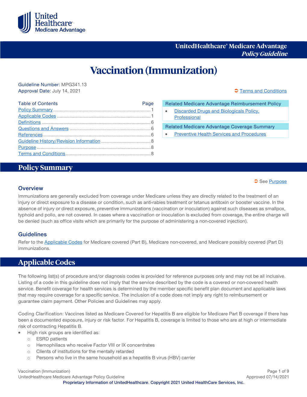 Vaccination (Immunization) – Medicare Advantage Policy Guideline