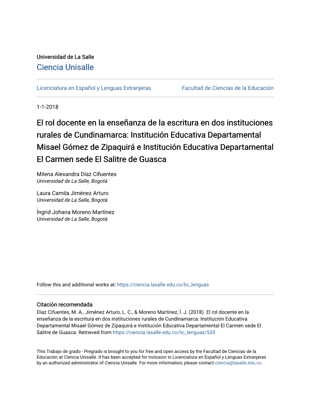 Institución Educativa Departamental Misael Gómez De Zipaquirá E Institución Educativa Departamental El Carmen Sede El Salitre De Guasca
