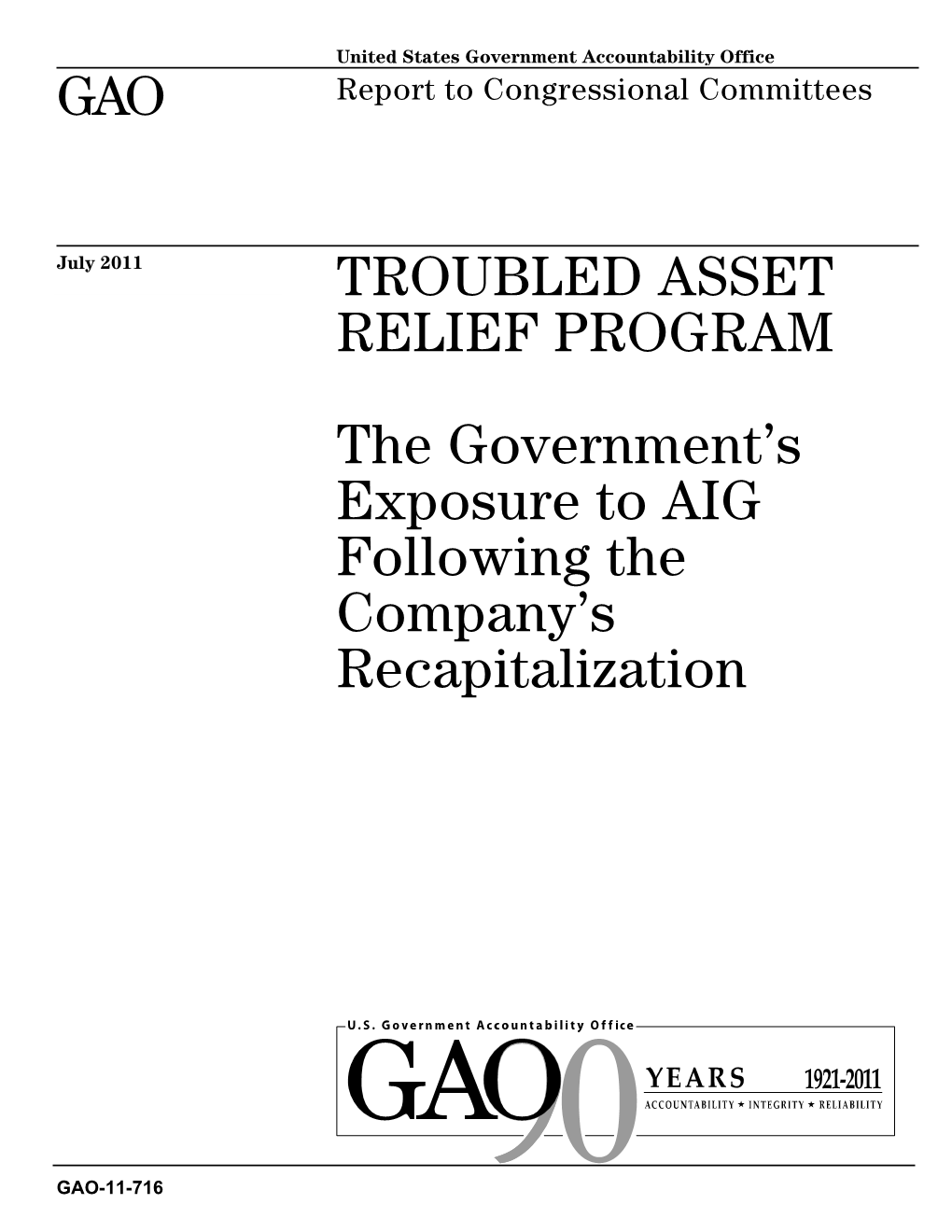 Troubled Asset Relief Program: the Government's Exposure to AIG