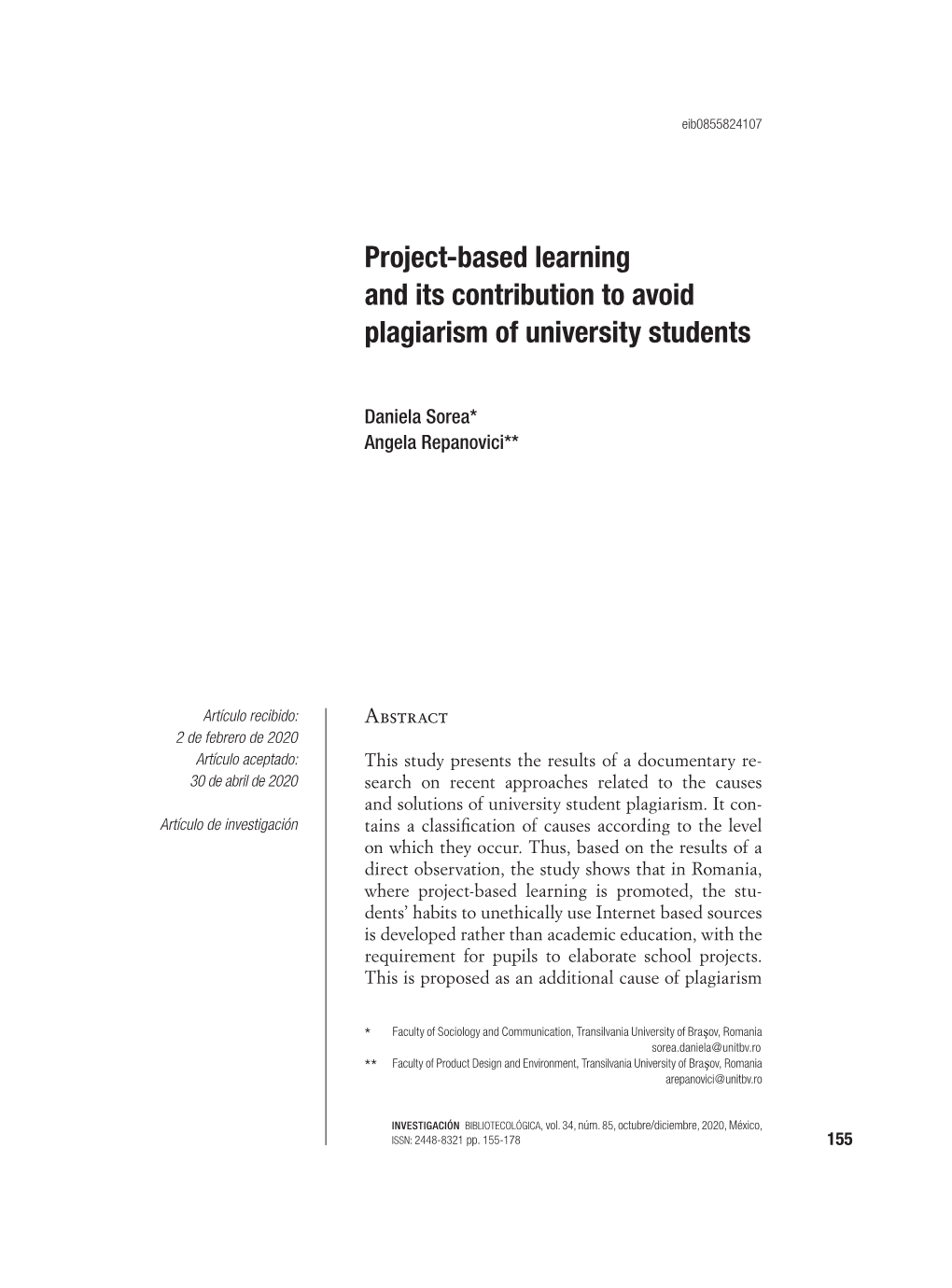 Project-Based Learning and Its Contribution to Avoid Plagiarism of University Students