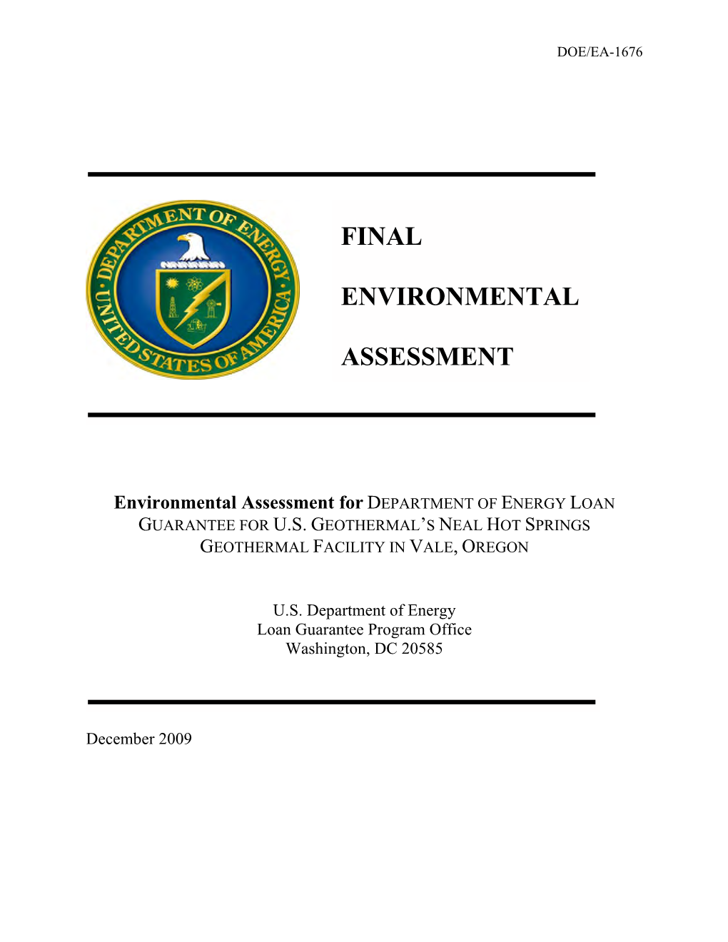 DOE/EA-1676: Final Environmental Assessment for Department Of