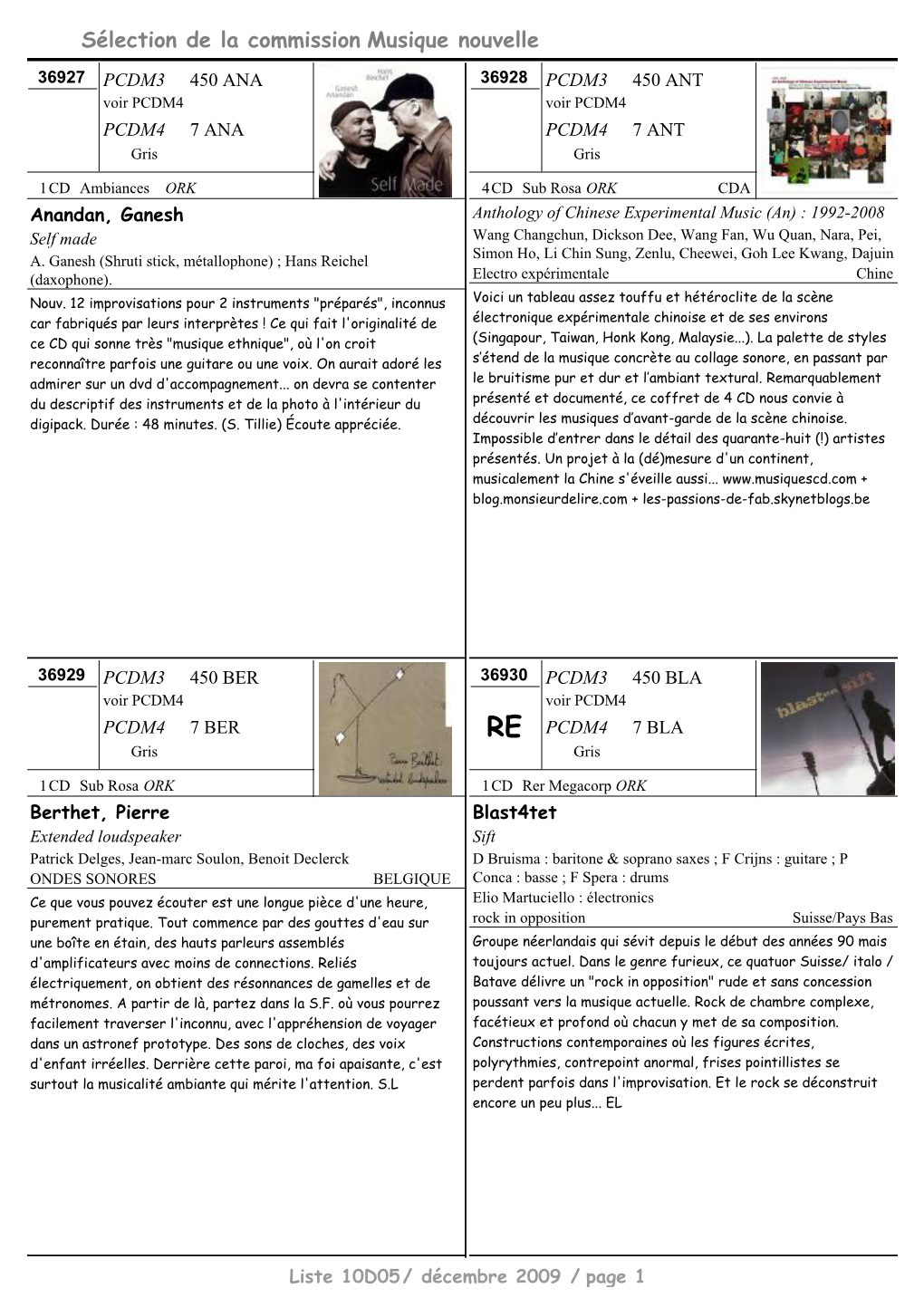 Sélection De La Commission Musique Nouvelle 36927 PCDM3 450 ANA 36928 PCDM3 450 ANT Voir PCDM4 Voir PCDM4 PCDM4 7 ANA PCDM4 7 ANT Gris Gris