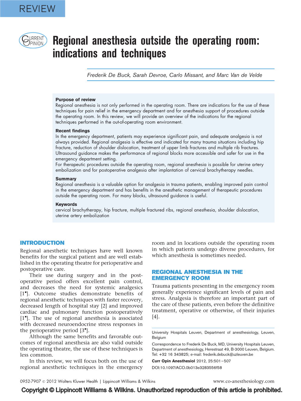 586. Regional Anesthesia Outside the Operating Room: Indications And