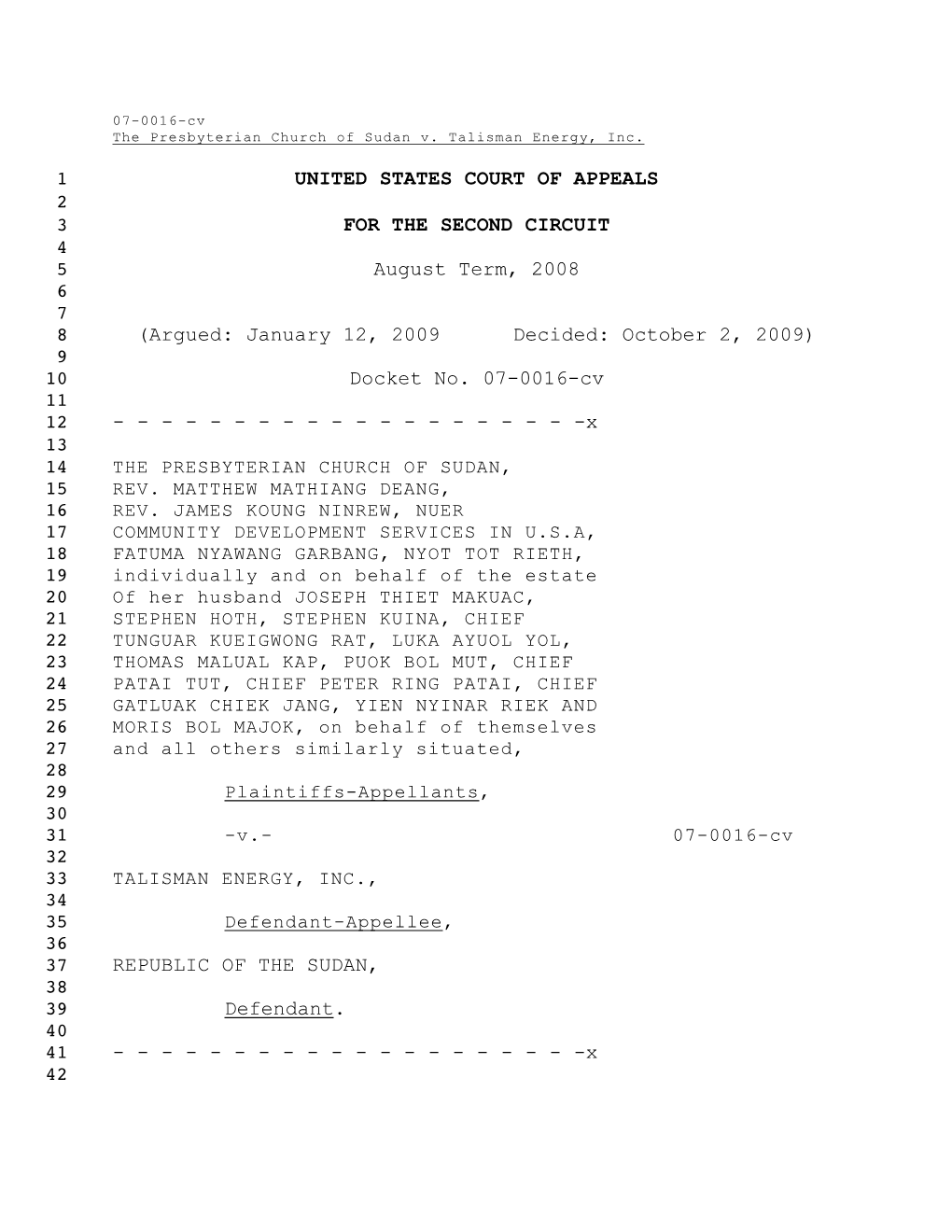 UNITED STATES COURT of APPEALS for the SECOND CIRCUIT August Term, 2008 (Argued: January 12, 2009 Decided: October 2, 2009)