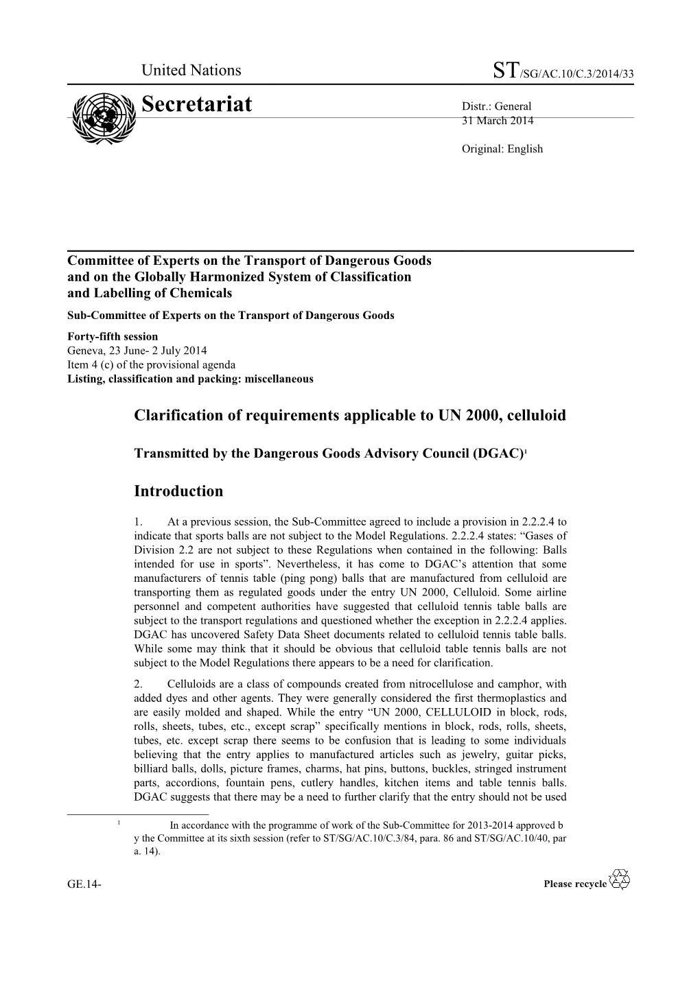 Sub-Committee of Experts on the Transport of Dangerous Goods s2