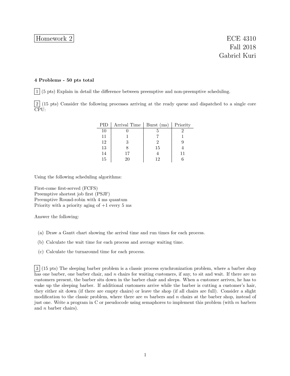 Homework 2 ECE 4310 Fall 2018 Gabriel Kuri