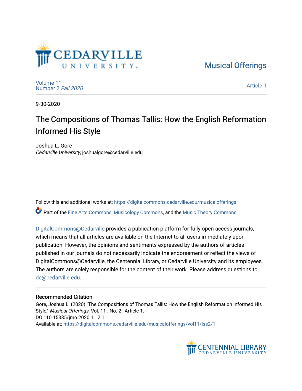 The Compositions of Thomas Tallis: How the English Reformation Informed His Style