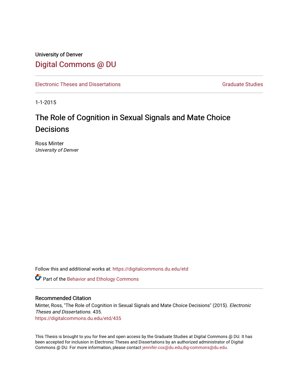 The Role of Cognition in Sexual Signals and Mate Choice Decisions