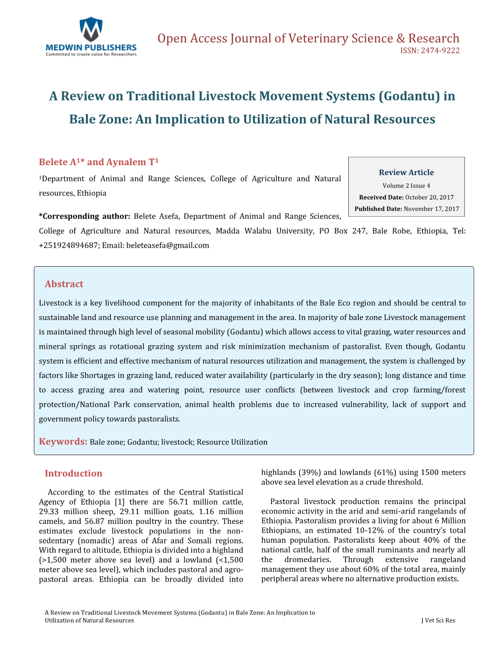 A Review on Traditional Livestock Movement Systems (Godantu) in Bale Zone: an Implication to Utilization of Natural Resources. V