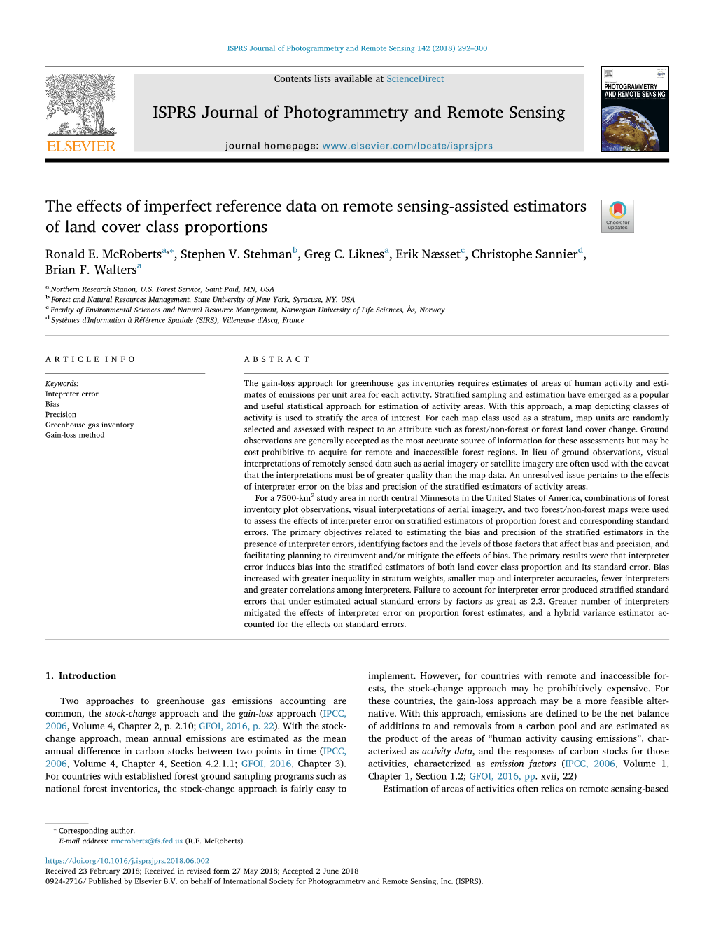 ISPRS Journal of Photogrammetry and Remote Sensing 142 (2018) 292–300