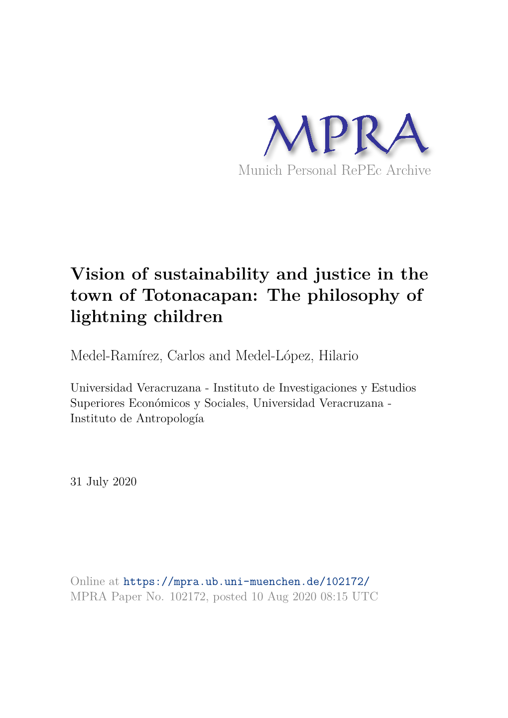 Vision of Sustainability and Justice in the Town of Totonacapan: the Philosophy of Lightning Children