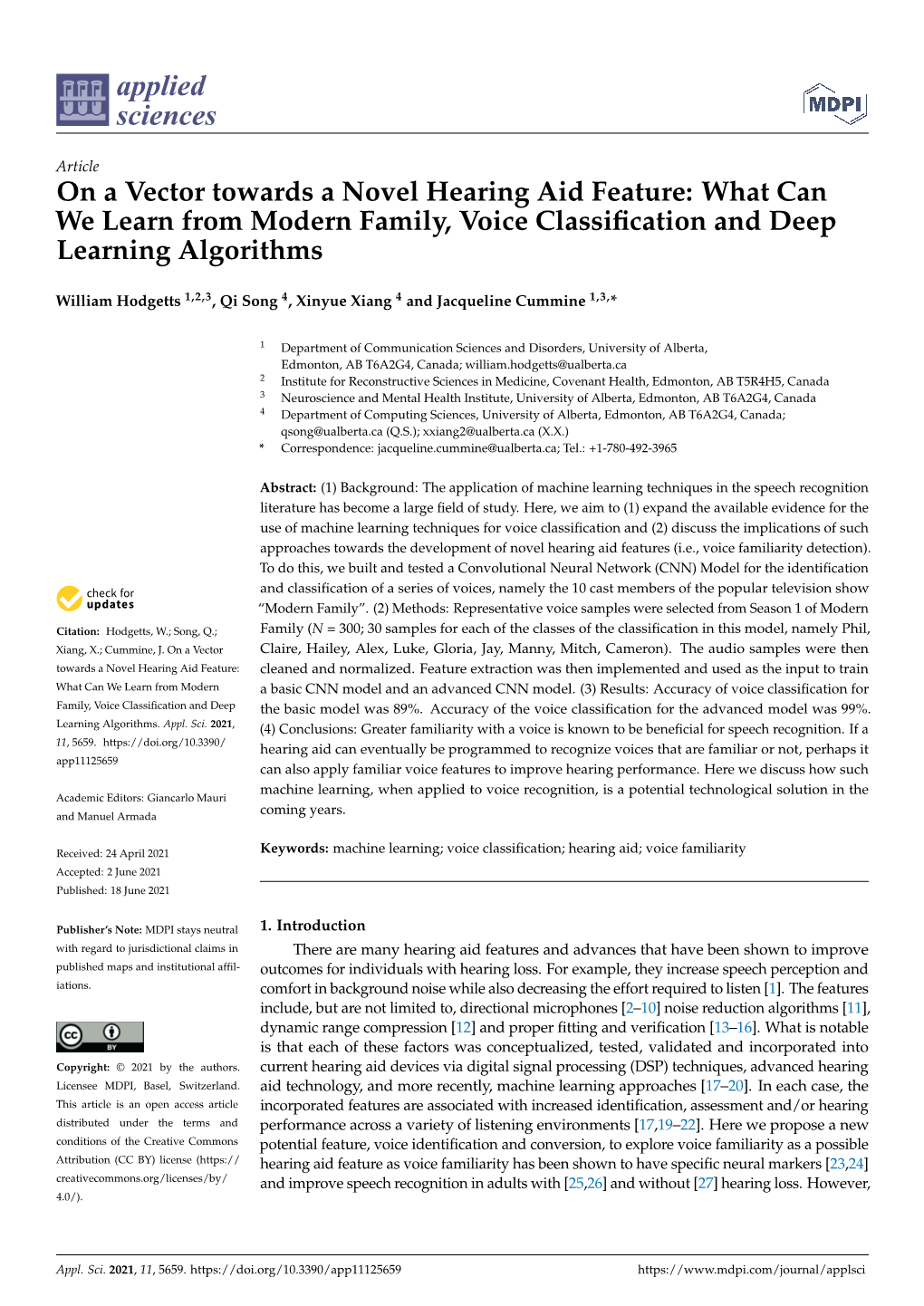 On a Vector Towards a Novel Hearing Aid Feature: What Can We Learn from Modern Family, Voice Classiﬁcation and Deep Learning Algorithms