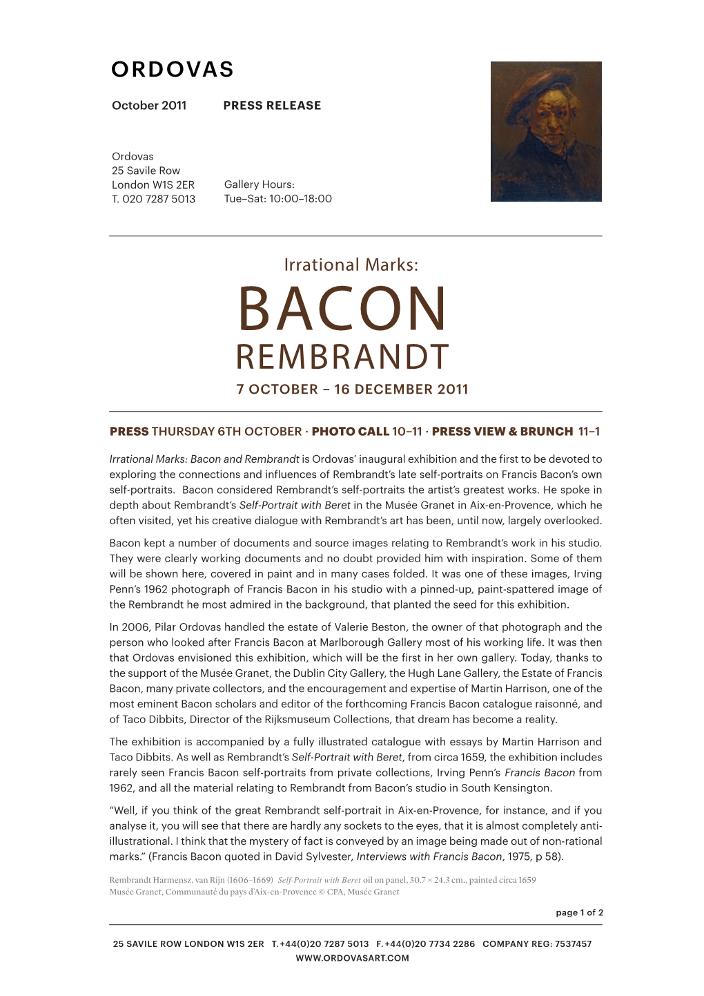 Irrational Marks: Bacon and Rembrandt