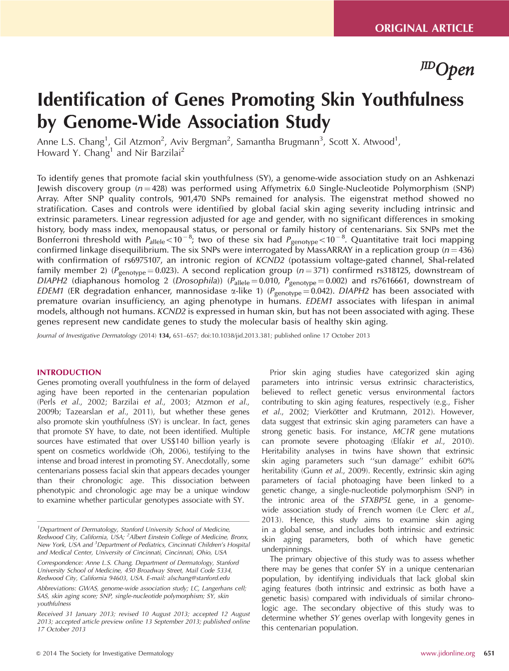 Identification of Genes Promoting Skin Youthfulness by Genome-Wide Association Study