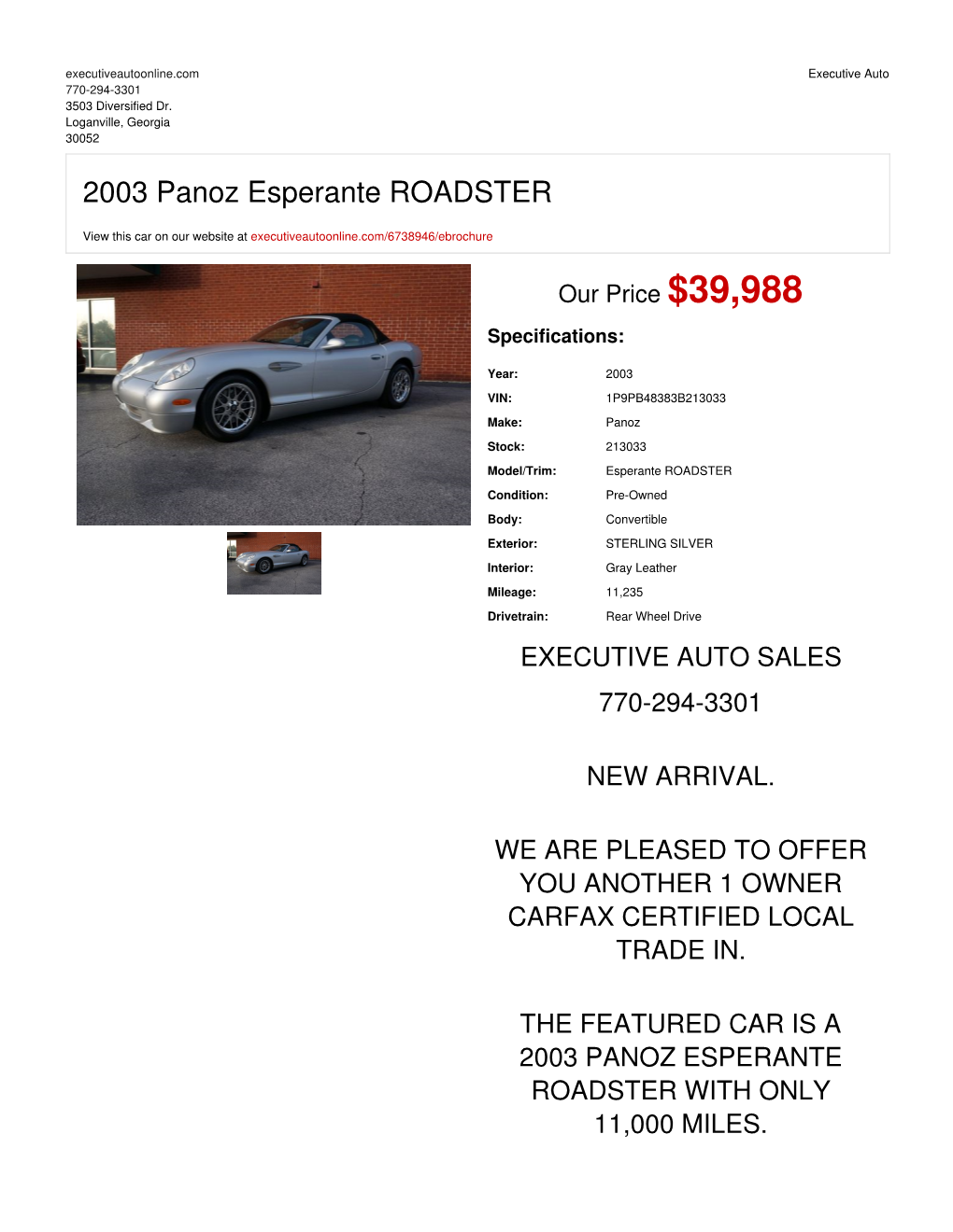 2003 Panoz Esperante ROADSTER