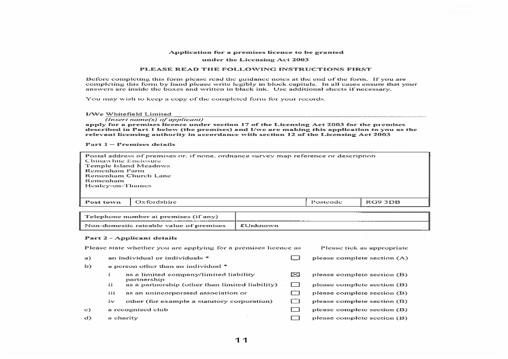 Application for a Premises Licence to Be Granted Nuder the Licensing Act 2003
