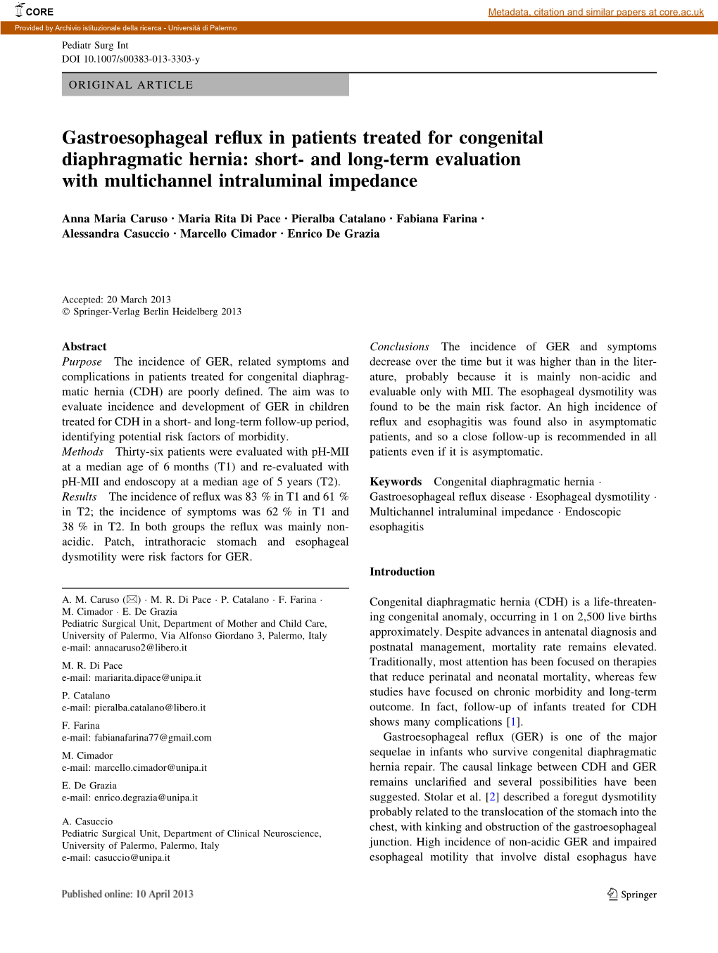 Gastroesophageal Reflux in Patients Treated for Congenital