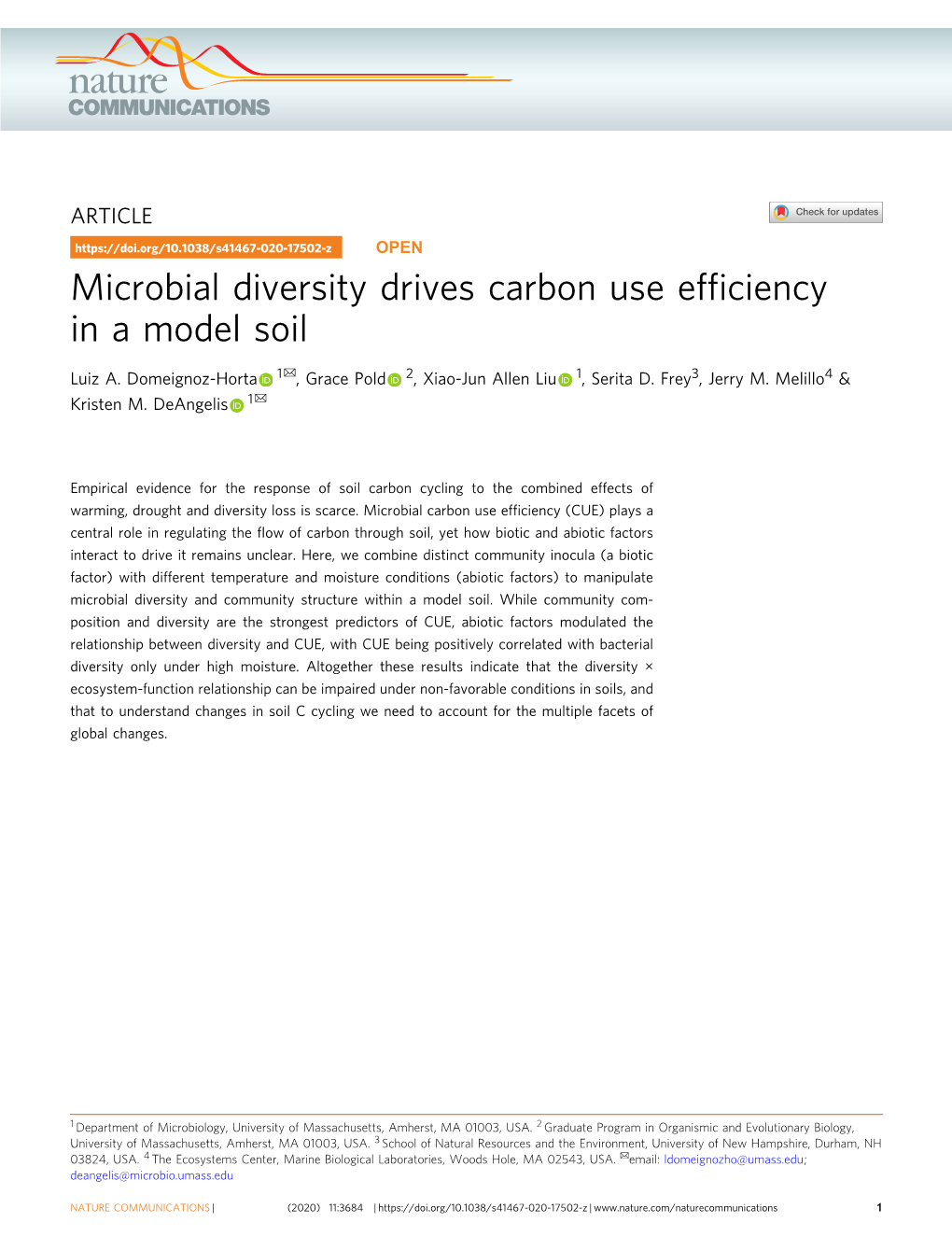 Microbial Diversity Drives Carbon Use Efficiency in a Model Soil