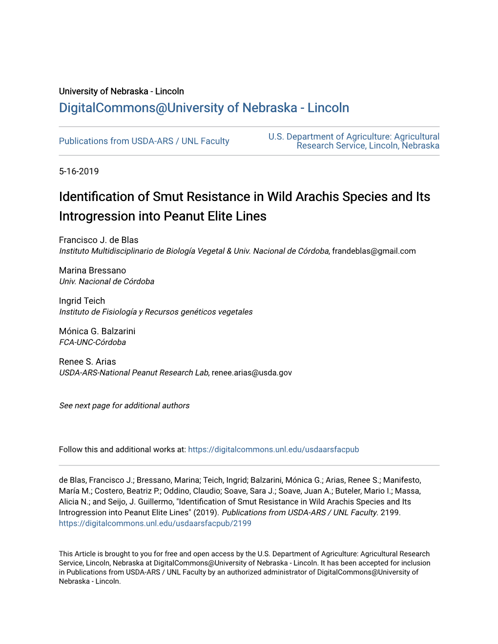 Identification of Smut Resistance in Wild Arachis Species and Its Introgression Into Peanut Elite Lines