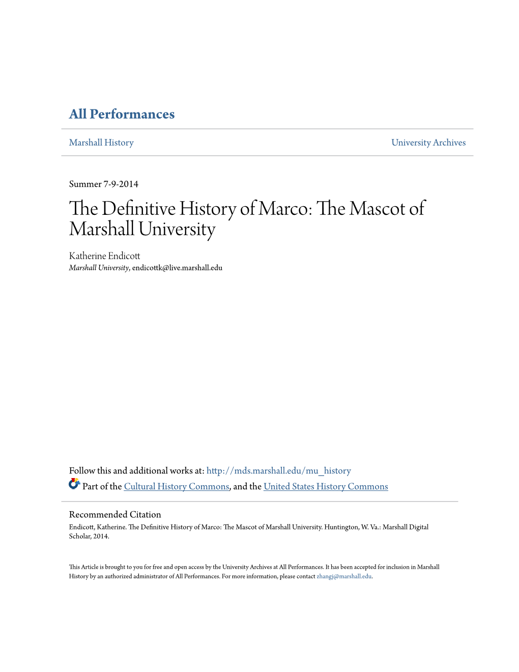 The Definitive History of Marco: the Mascot of Marshall University