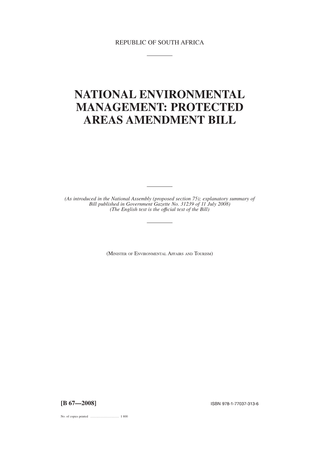 Protected Areas Amendment Bill