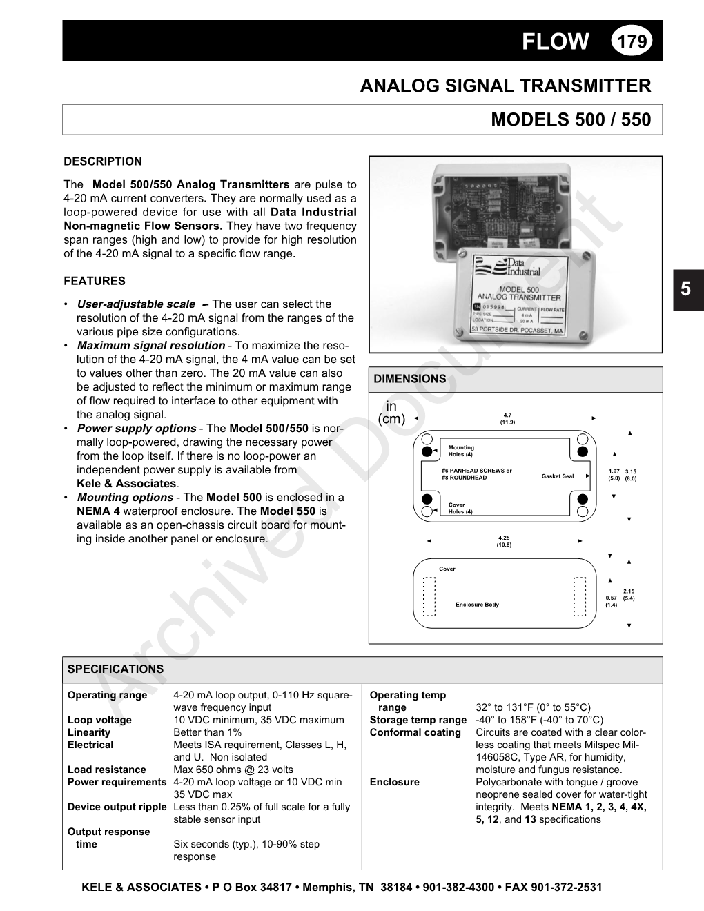 Analog Signal Transmitter Models 500 / 550