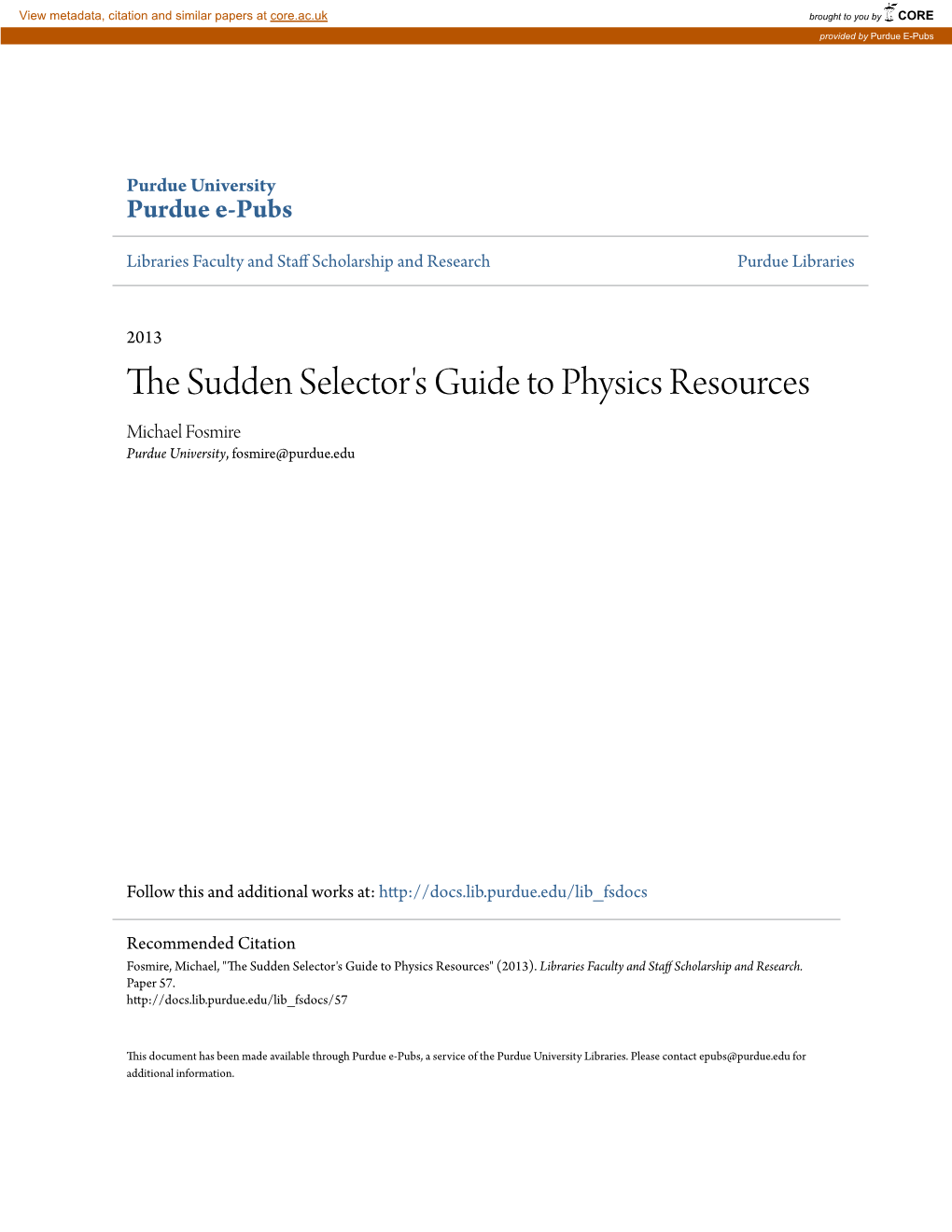 The Sudden Selector's Guide to Physics Resources