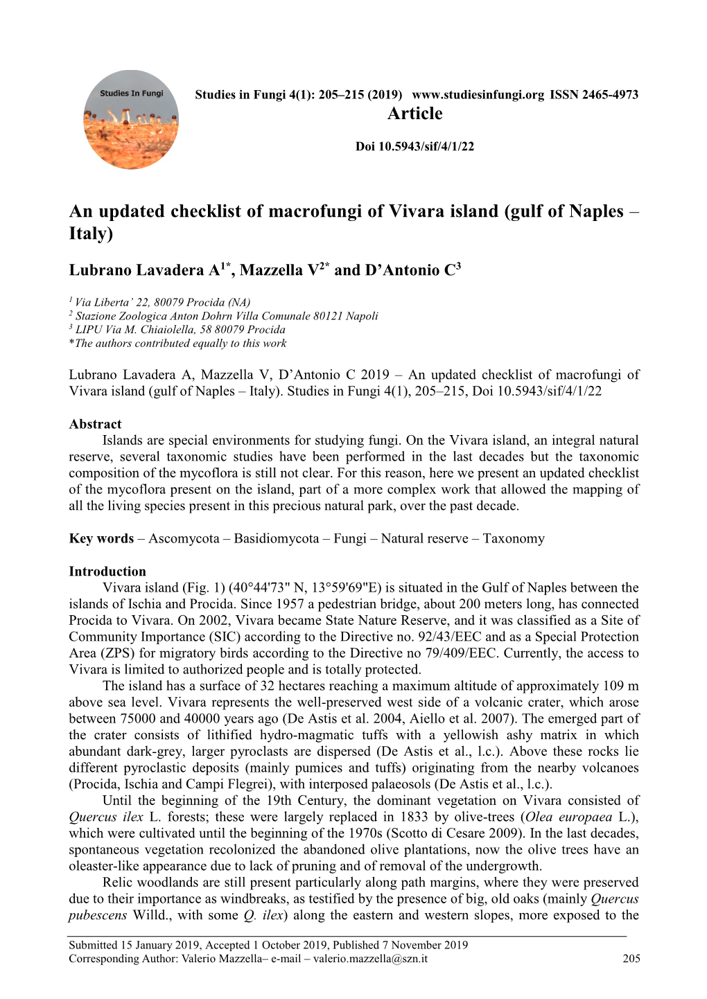 An Updated Checklist of Macrofungi of Vivara Island (Gulf of Naples – Italy)