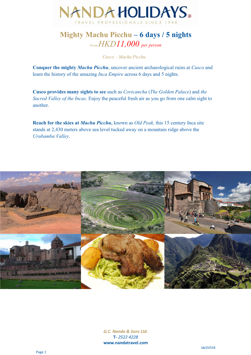 Mighty Machu Picchu – 6 Days / 5 Nights