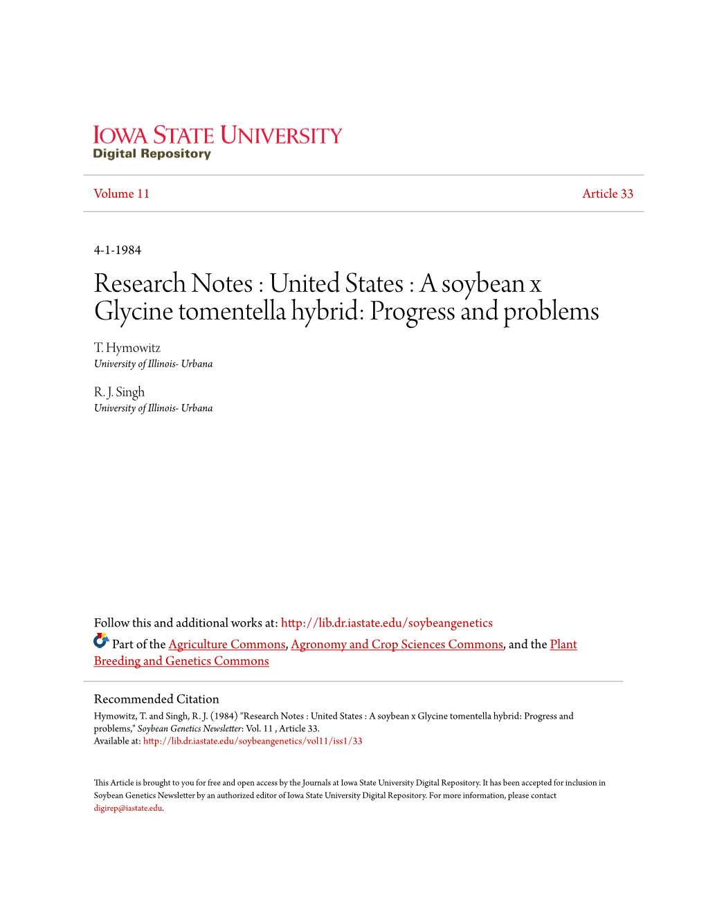 United States: a Soybean X Glycine Tomentella Hybrid: Progress And