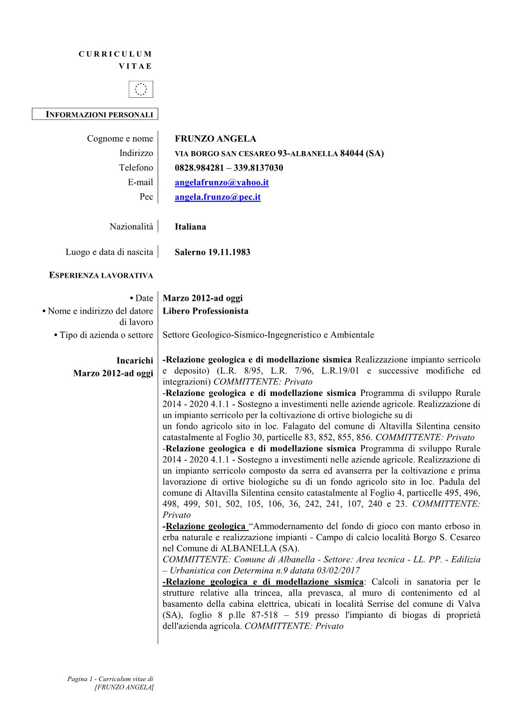 Formato Europeo Per Il Curriculum Vitae