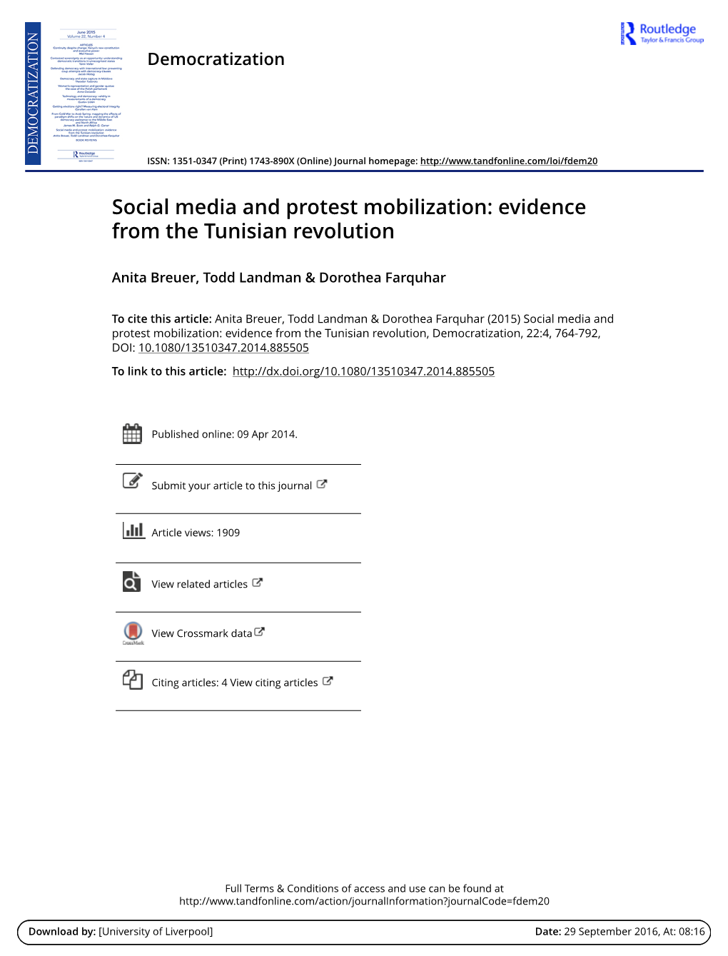 Social Media and Protest Mobilization: Evidence from the Tunisian Revolution