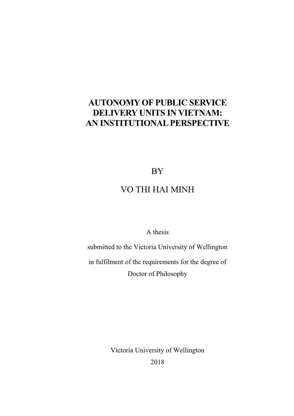 Autonomy of Public Service Delivery Units in Vietnam: an Institutional Perspective