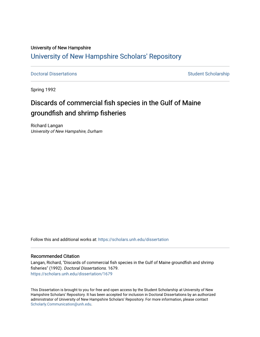Discards of Commercial Fish Species in the Gulf of Maine Groundfish and Shrimp Fisheries