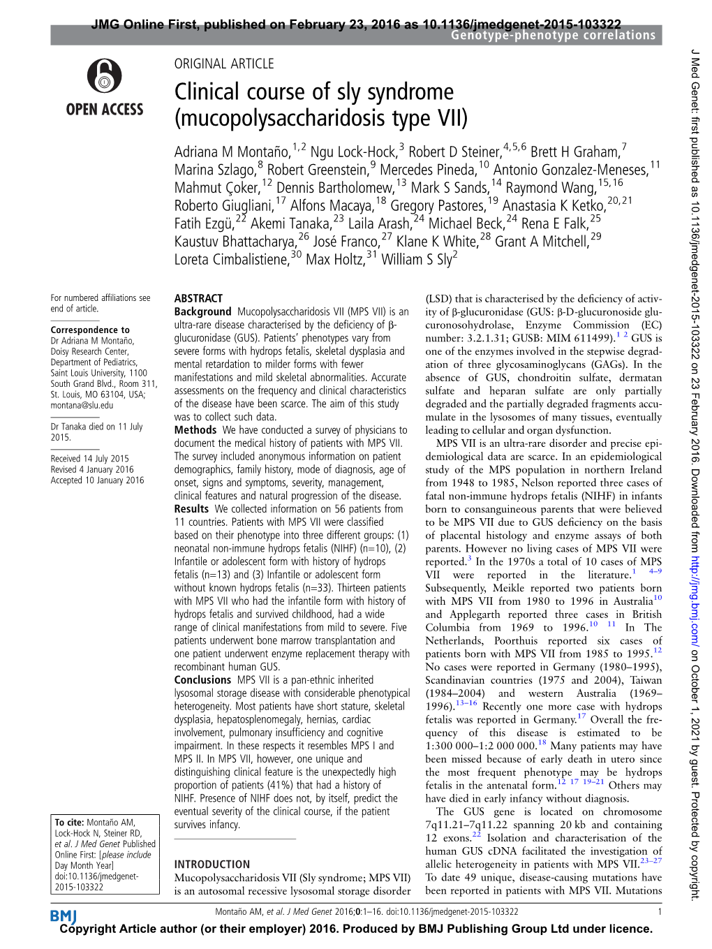 Clinical Course of Sly Syndrome (Mucopolysaccharidosis Type VII)