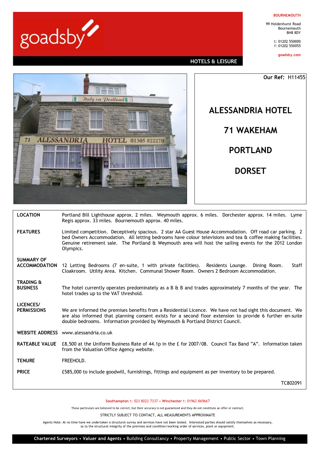 Alessandria Hotel 71 Wakeham Portland Dorset