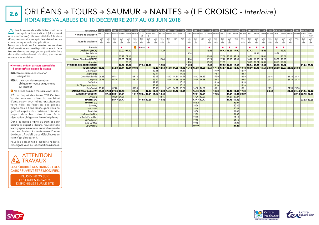 LE CROISIC - Interloire) HORAIRES VALABLES DU 10 DÉCEMBRE 2017 AU 03 JUIN 2018